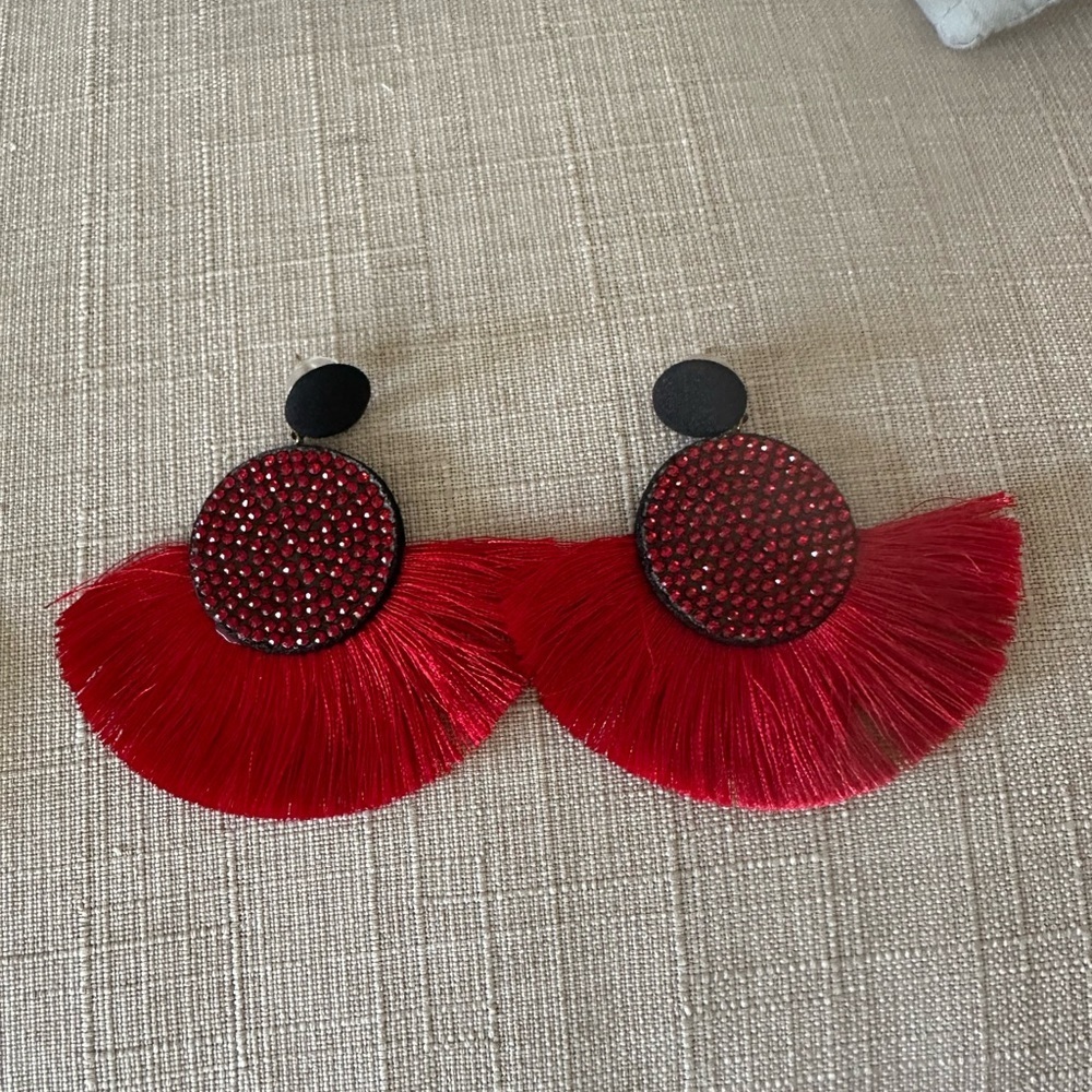Elegant Red Tassel Earrings